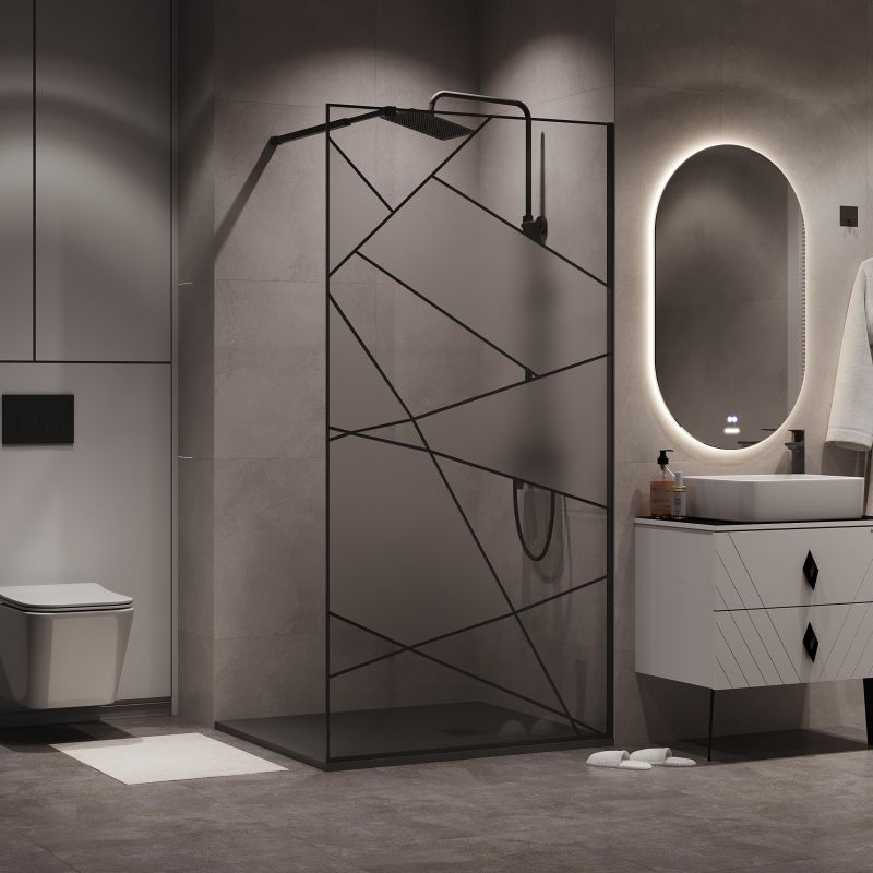 Душевая перегородка Niagara NG-680-12BLACK (120*195) черный матовый, стекло прозрачное с рисунком,1 место