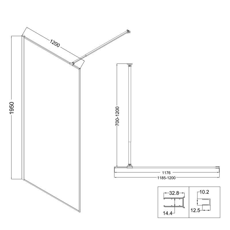 Душевая перегородка Niagara NG-680-12BLACK (120*195) черный матовый, стекло прозрачное с рисунком,1 место