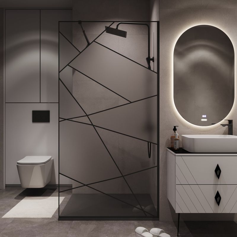 Душевая перегородка Niagara NG-680-90BLACK (90*195) черный матовый, стекло прозрачное с рисунком,1 место