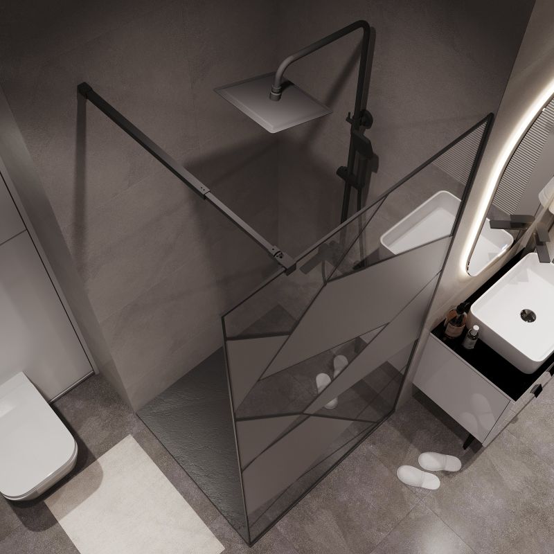 Душевая перегородка Niagara NG-680-90BLACK (90*195) черный матовый, стекло прозрачное с рисунком,1 место