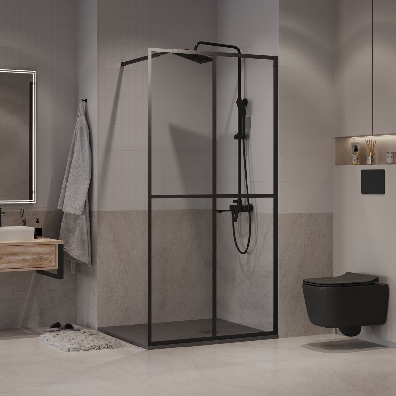 Душевая перегородка Niagara NG-686-12BLACK (120*195) черный матовый, стекло прозрачное с рисунком,1 место