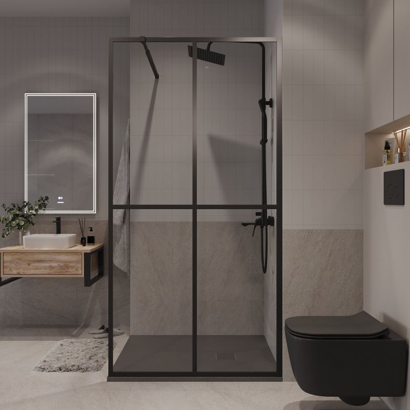 Душевая перегородка Niagara NG-686-90BLACK (90*195) черный матовый, стекло прозрачное с рисунком,1 место