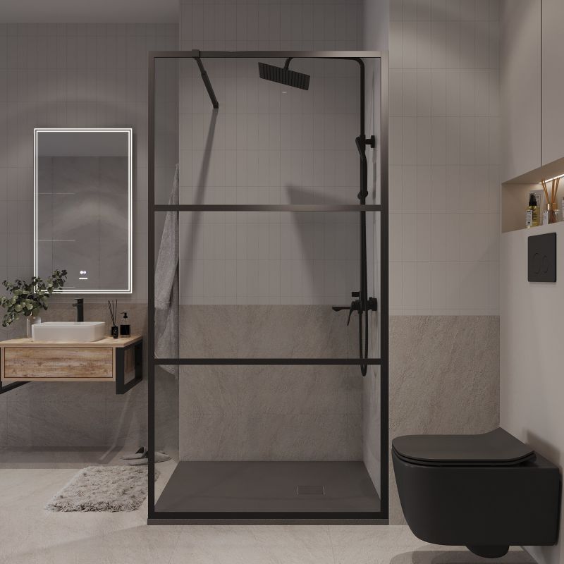 Душевая перегородка Niagara NG-688-90BLACK (90*195) черный матовый, стекло прозрачное с рисунком,1 место