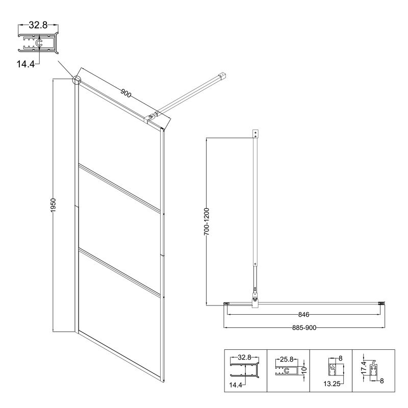 Душевая перегородка Niagara NG-688-90BLACK (90*195) черный матовый, стекло прозрачное с рисунком,1 место