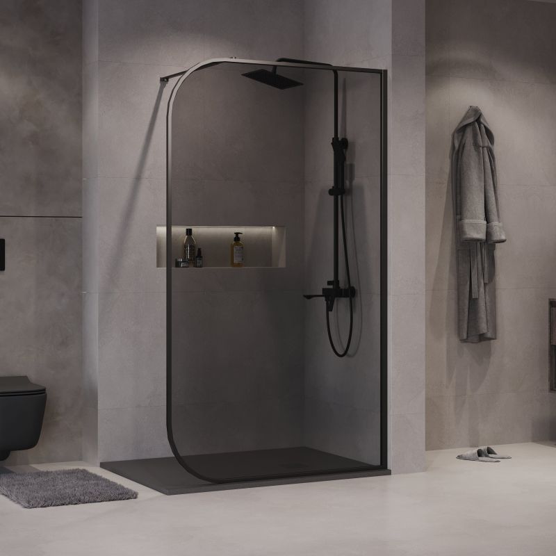 Душевая перегородка Niagara NG-689-10TBLACK (100*200) черный матовый, стекло тонированное,1 место