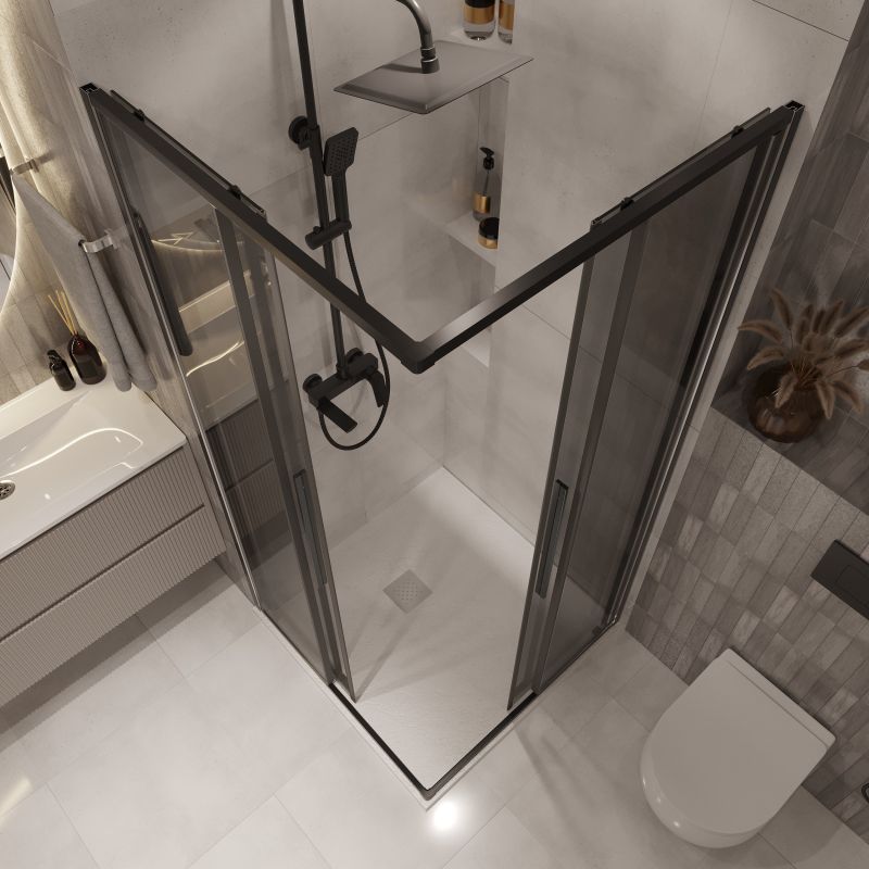 Душевой уголок Niagara NG-2822-34BLACK (80*80*195) квадрат, раздвижная, черный матовый, стекл тонирован,1 м