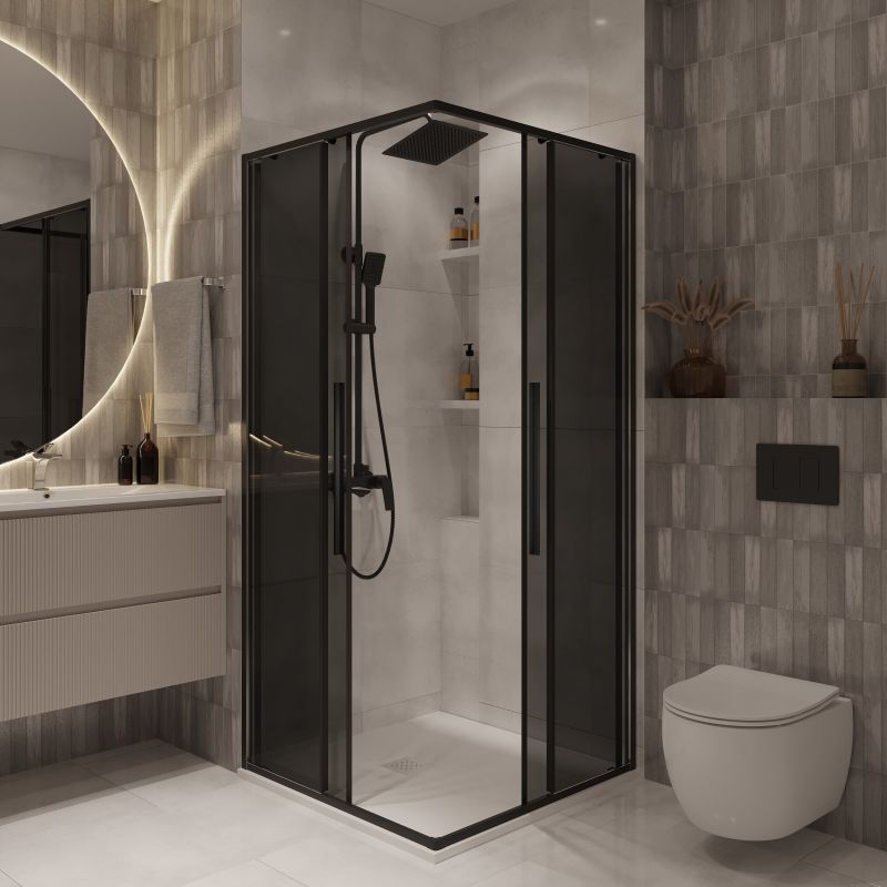 Душевой уголок Niagara NG-2823-34BLACK (90*90*195) квадрат, раздвижная, черный матовый, стекл тонирован,1 м