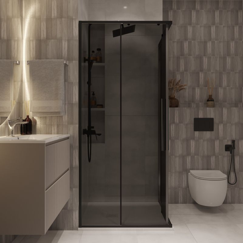 Душевой уголок Niagara NG-2824-34BLACK (100*100*195) квадрат, раздвижная, черный матовый, стекл тониров,1 м