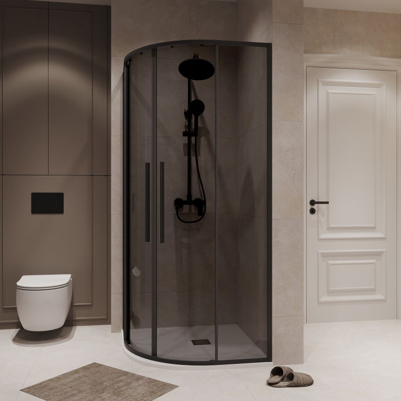 Душевой уголок Niagara NG-2825-34BLACK (80*80*195) полукруг, раздвижная, черный матовый, стекло тониров,1 м