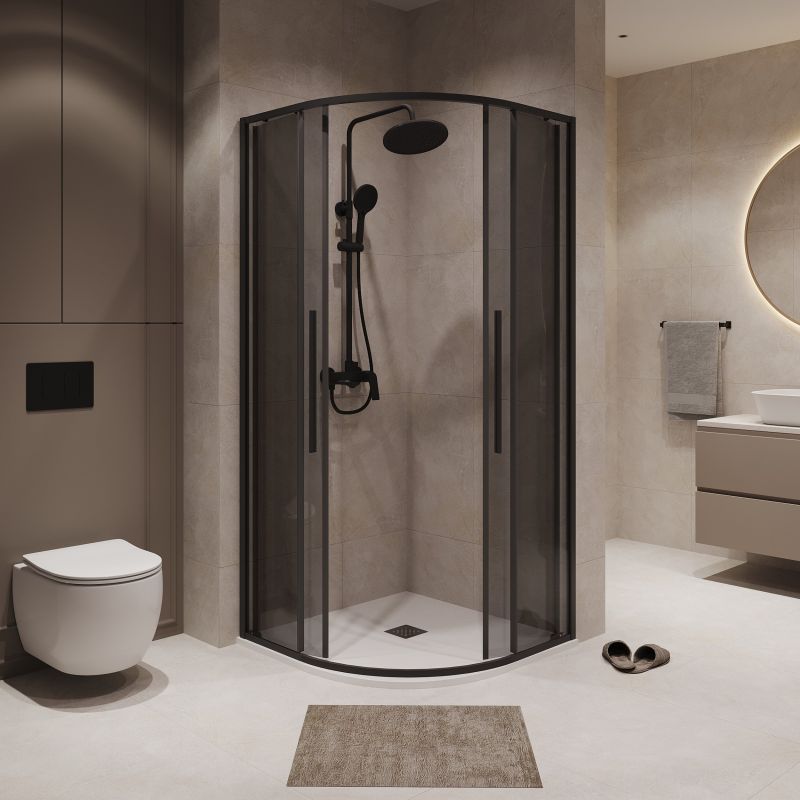 Душевой уголок Niagara NG-2826-34BLACK (90*90*195) полукруг, раздвижная, черный матовый, стекло тониров,1 м