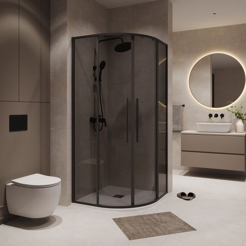 Душевой уголок Niagara NG-2826-34BLACK (90*90*195) полукруг, раздвижная, черный матовый, стекло тониров,1 м