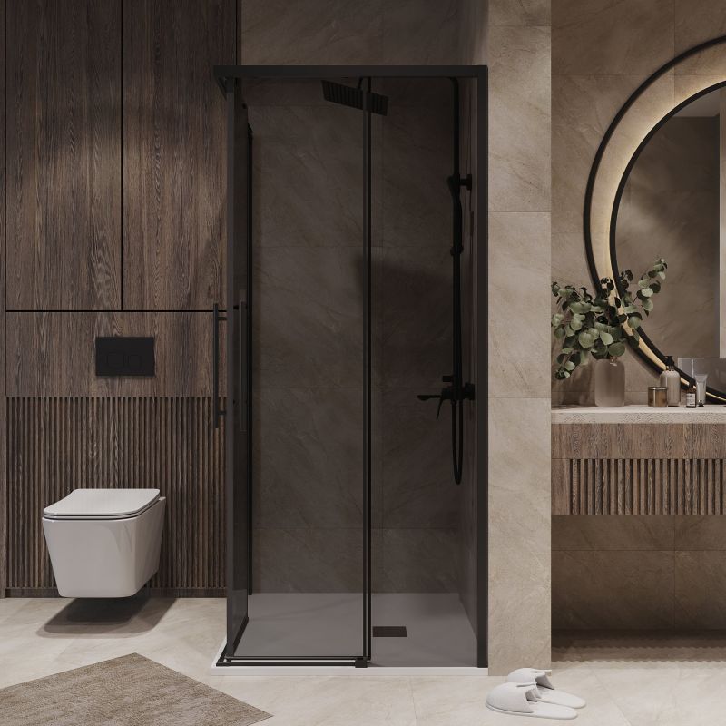 Душевой уголок Niagara NG-2828-34BLACK (80*80*195) квадрат, раздвижная, черный матовый, стекло тонирован,1м