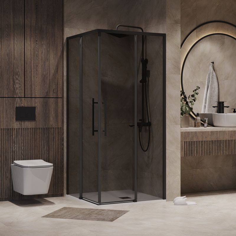 Душевой уголок Niagara NG-2830-34BLACK (100*100*195) квадрат, раздвижная, черный матовый, стекло тониров,1м