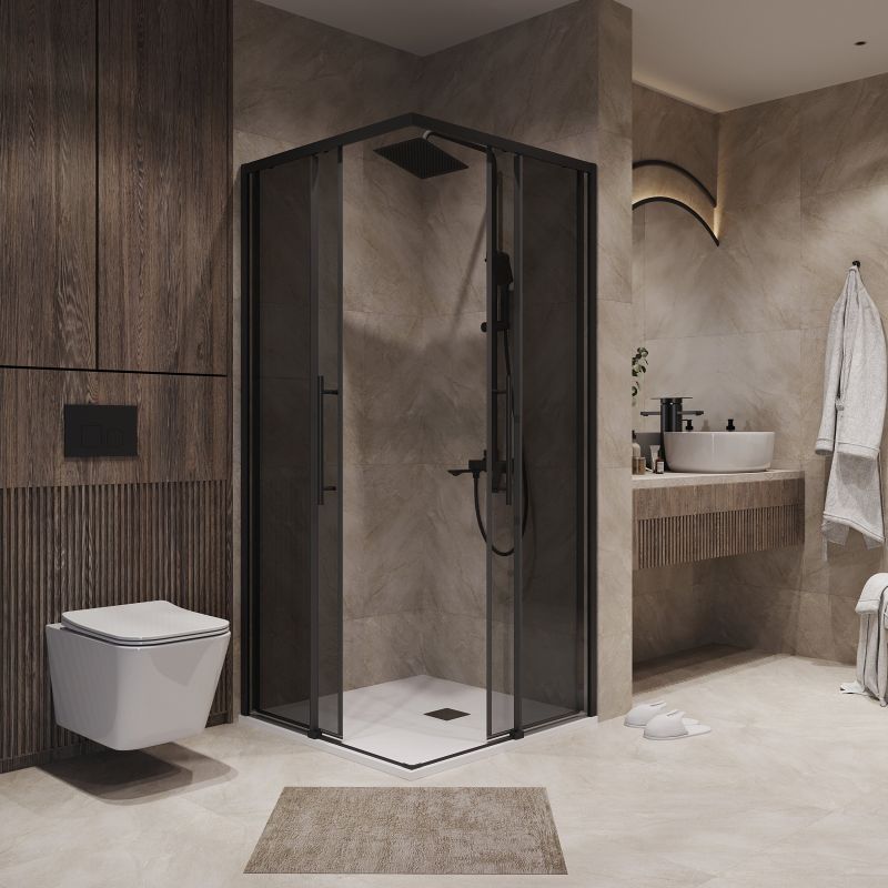 Душевой уголок Niagara NG-2830-34BLACK (100*100*195) квадрат, раздвижная, черный матовый, стекло тониров,1м