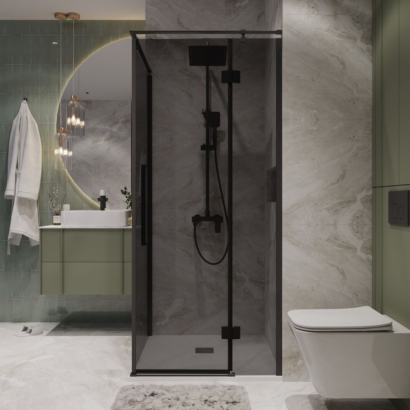 Душевой уголок Niagara NG-2831-34BLACK (90*90*195) квадрат, распашная, черный матовый, стекло тонирован,1 м