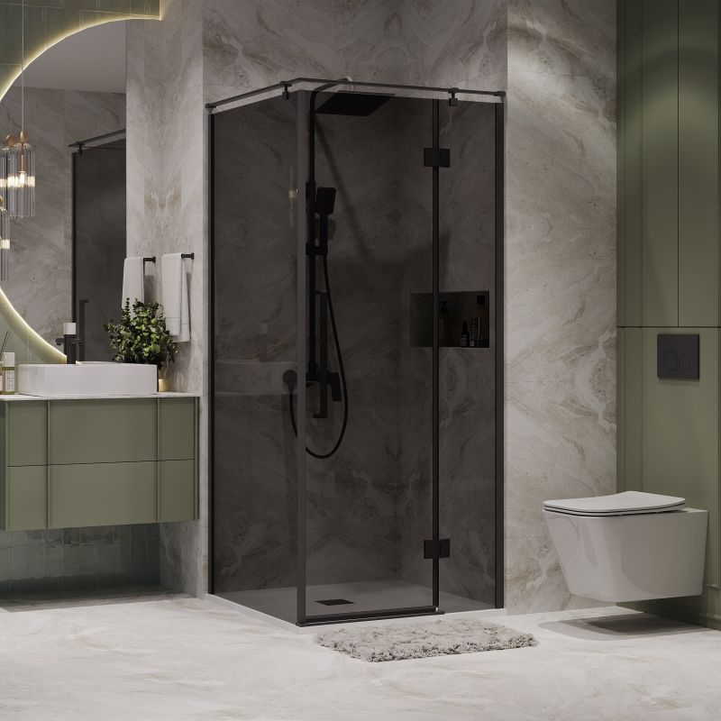 Душевой уголок Niagara NG-2832-34BLACK (100*100*195) квадрат, распашная, черный матовый, стекло тониров,1 м