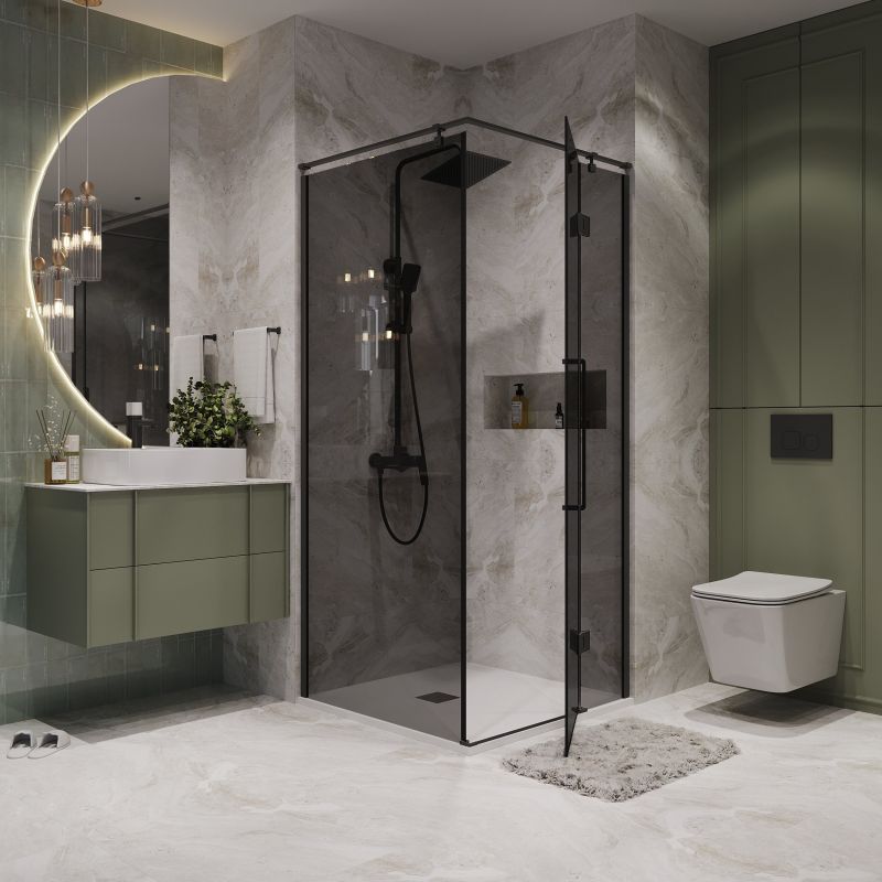 Душевой уголок Niagara NG-2832-34BLACK (100*100*195) квадрат, распашная, черный матовый, стекло тониров,1 м