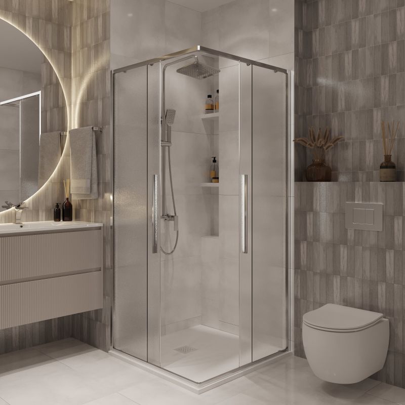 Душевой уголок Niagara NG-3622-34 (80*80*195) квадрат, раздвижная, хром, стекло шиншилла,1 место