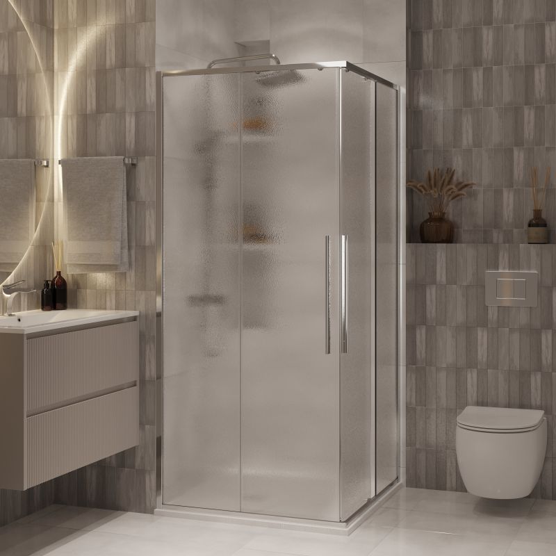 Душевой уголок Niagara NG-3623-34 (90*90*195) квадрат, раздвижная, хром, стекло шиншилла,1 место
