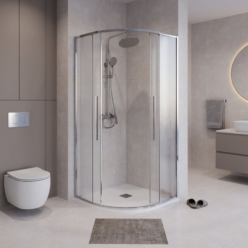 Душевой уголок Niagara NG-3625-34 (80*80*195) полукруг, раздвижная, хром, стекло шиншилла, 1 место