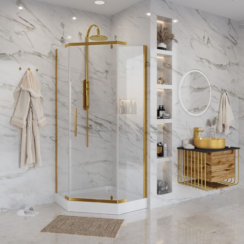 Душевой уголок Niagara NG-6405-08 GOLD (90*90*195) трапеция, дверь распашная, 1 место