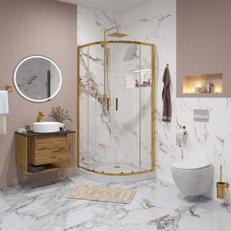 Душевой уголок Niagara NG-6406-08 GOLD (90*90*195) полукруг, двери раздвижные, 1 место