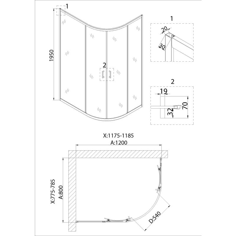 Душевой уголок Niagara NG-6621-08 (120*80*195) полукруг, двери раздвижные, 1 место
