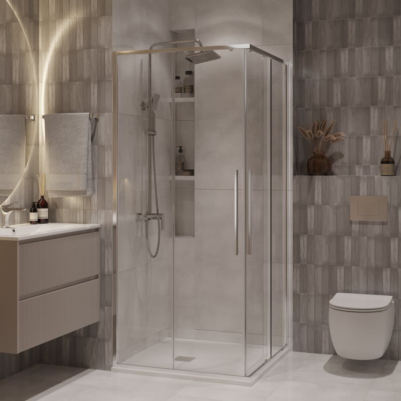 Душевой уголок Niagara NG-6622-34 (80*80*195) квадрат, раздвижная, хром, стекло прозрачное, 1 место