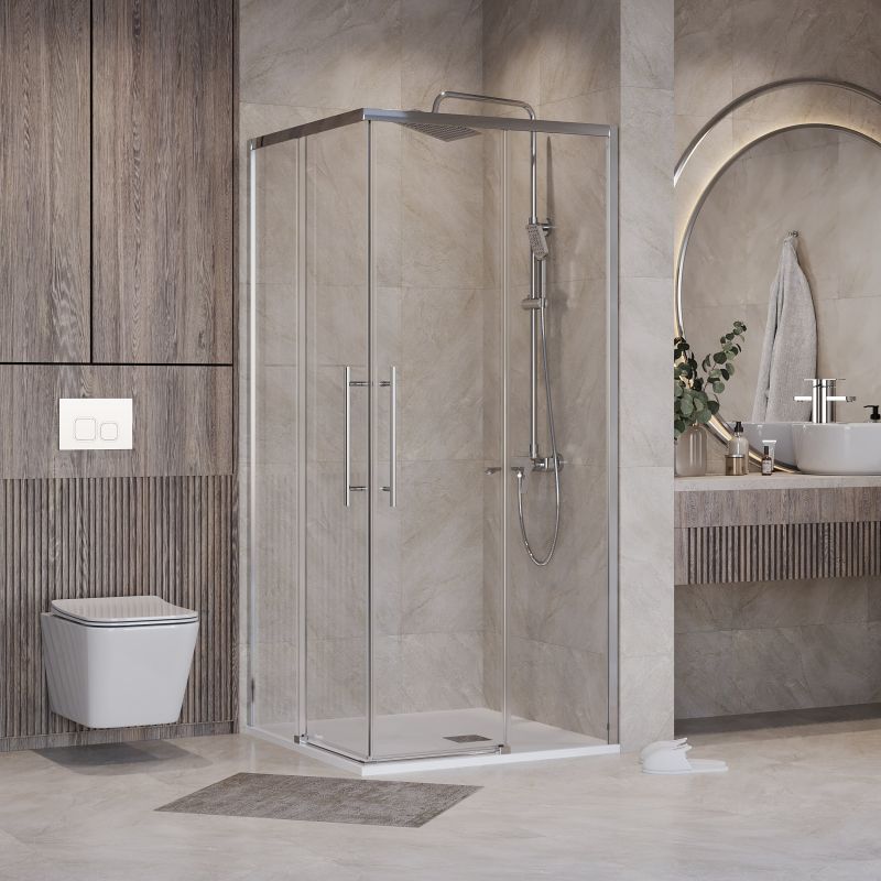 Душевой уголок Niagara NG-6630-34 (100*100*195) квадрат, раздвижная, хром, стекло прозрачное,1 место