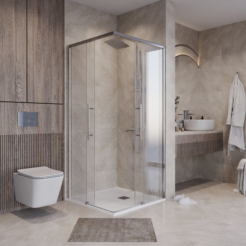 Душевой уголок Niagara NG-6630-34 (100*100*195) квадрат, раздвижная, хром, стекло прозрачное,1 место