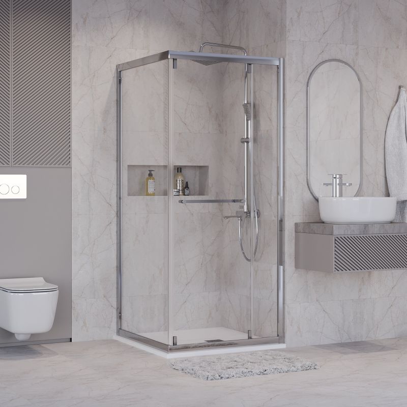 Душевой уголок Niagara NG-6635-34 (100*100*195) квадрат, раздвижная, хром, стекло прозрачное,1 место