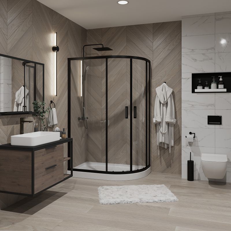 Душевой уголок Niagara NG-6821-08 BLACK (120*80*190) полукруг, двери раздвижные, 1 место