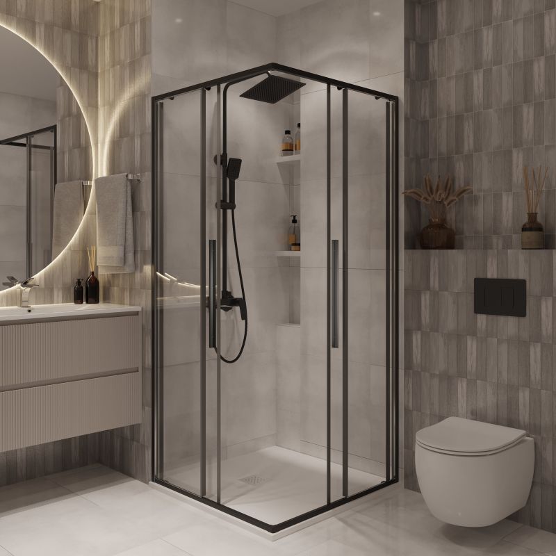 Душевой уголок Niagara NG-6823-34BLACK (90*90*195) квадрат, раздвижная, черный матов., стекло прозрач, 1 ме