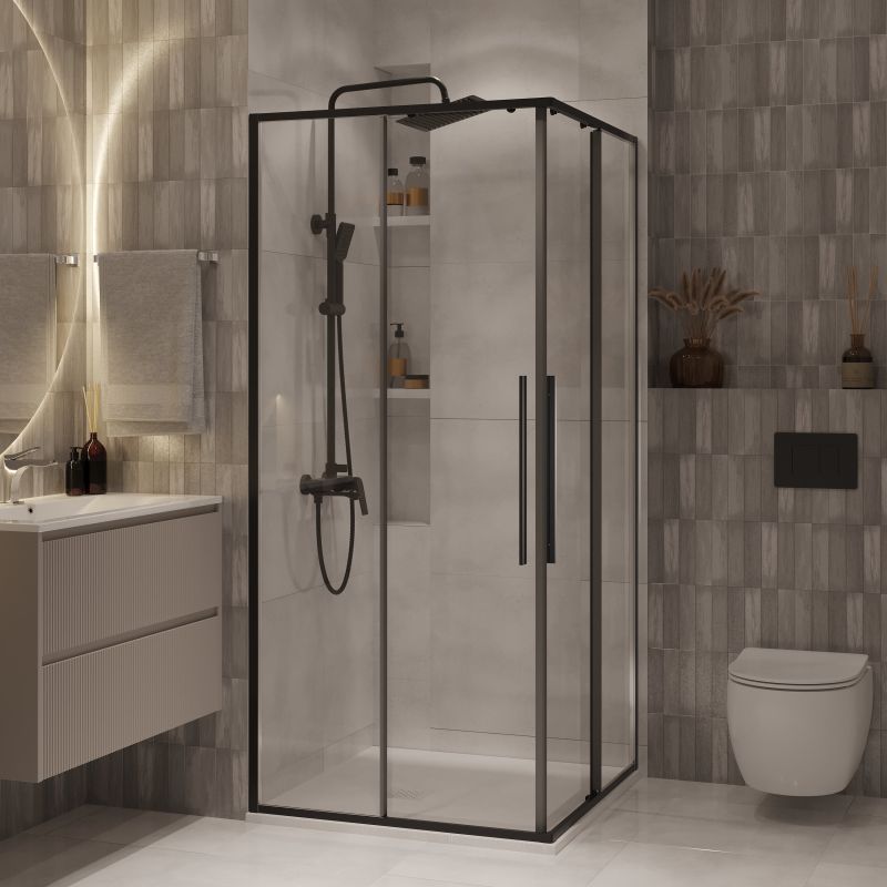 Душевой уголок Niagara NG-6823-34BLACK (90*90*195) квадрат, раздвижная, черный матов., стекло прозрач, 1 ме