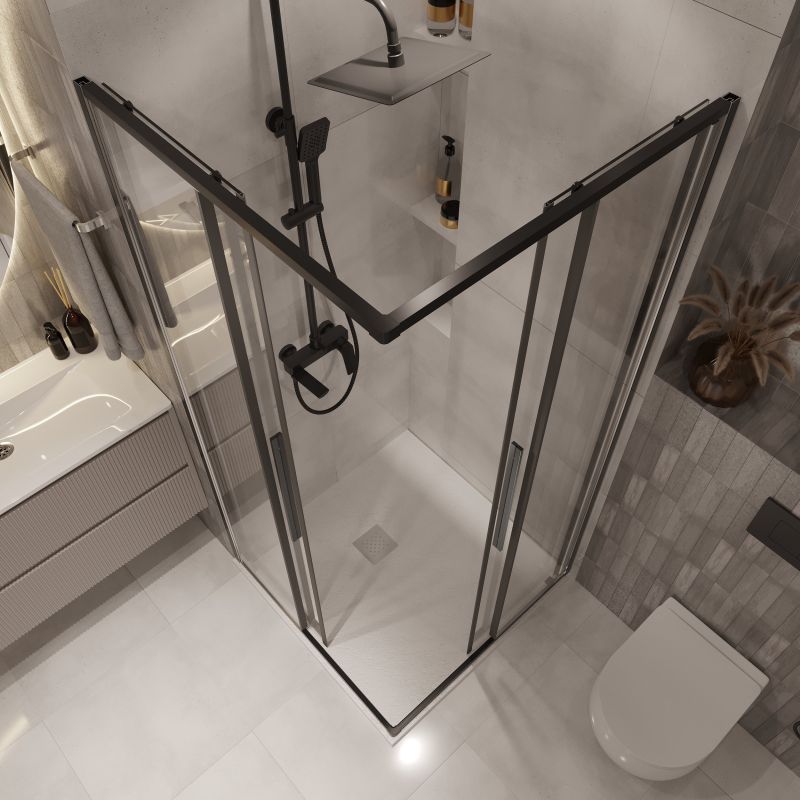 Душевой уголок Niagara NG-6823-34BLACK (90*90*195) квадрат, раздвижная, черный матов., стекло прозрач, 1 ме