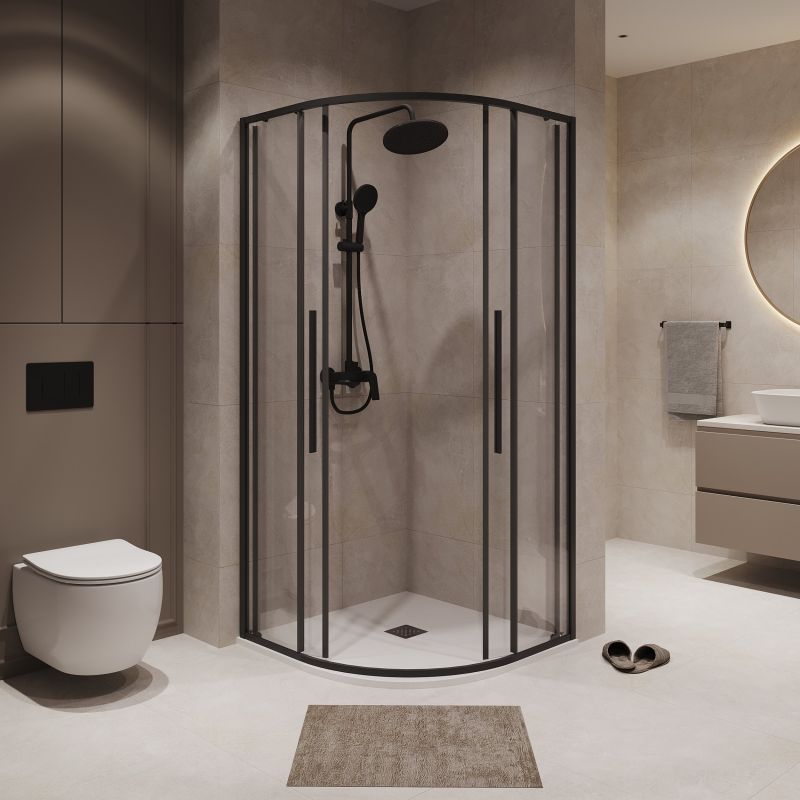 Душевой уголок Niagara NG-6826-34BLACK (90*90*195) полукруг, раздвижная, черный матов, стекло прозрач, 1 ме