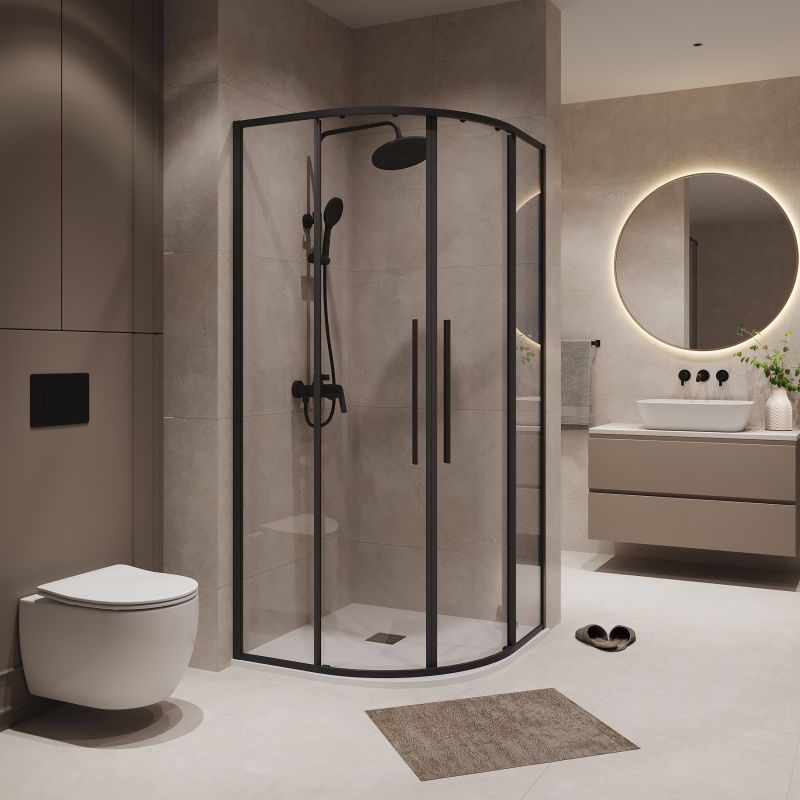 Душевой уголок Niagara NG-6826-34BLACK (90*90*195) полукруг, раздвижная, черный матов, стекло прозрач, 1 ме