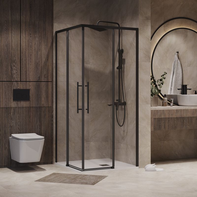 Душевой уголок Niagara NG-6828-34BLACK (80*80*195) квадрат, раздвижная, черный матовый, стекло прозрач.,1ме