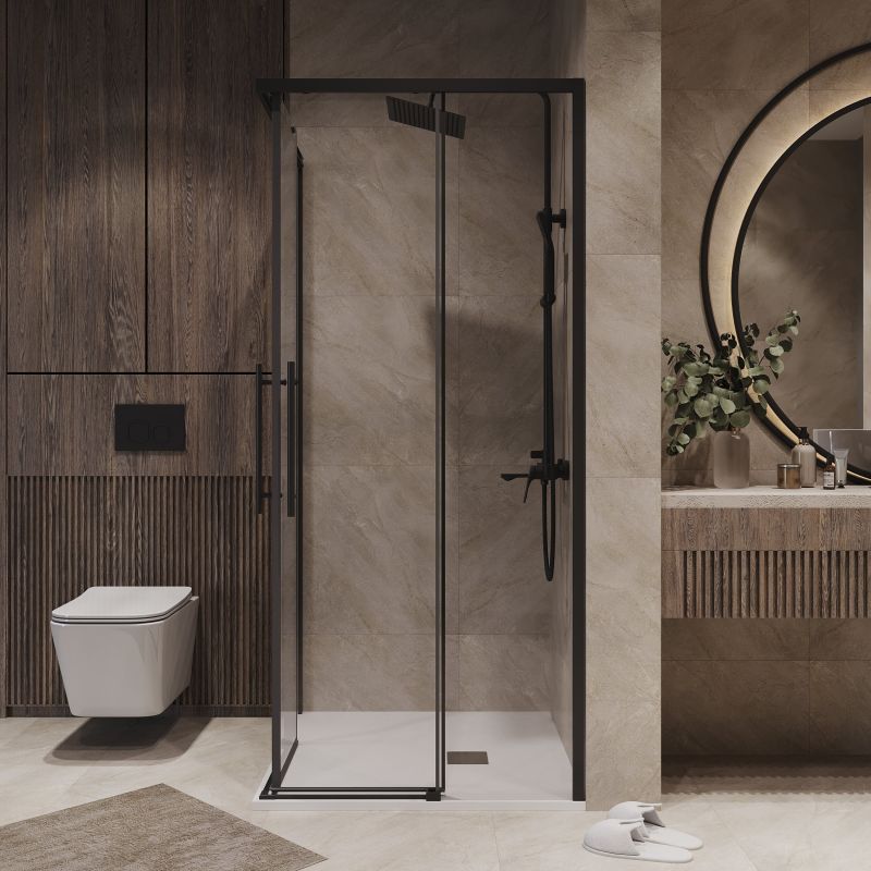 Душевой уголок Niagara NG-6829-34BLACK (90*90*195) квадрат, раздвижная, черный матовый, стекло прозрачн,1ме