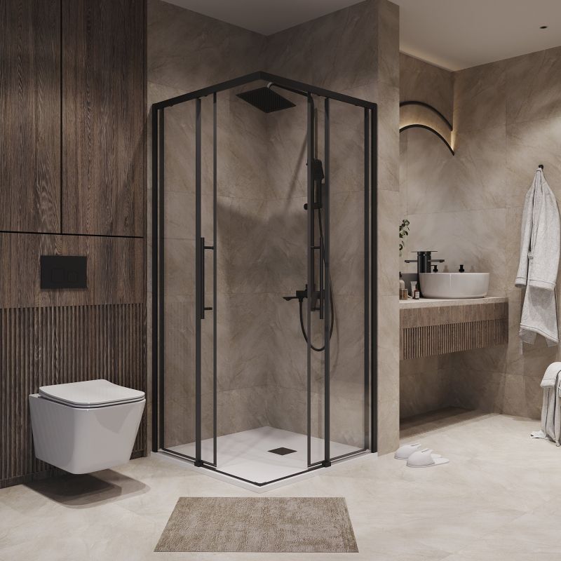 Душевой уголок Niagara NG-6830-34BLACK (100*100*195) квадрат, раздвижная, черный матовый, стекло прозрач,1м