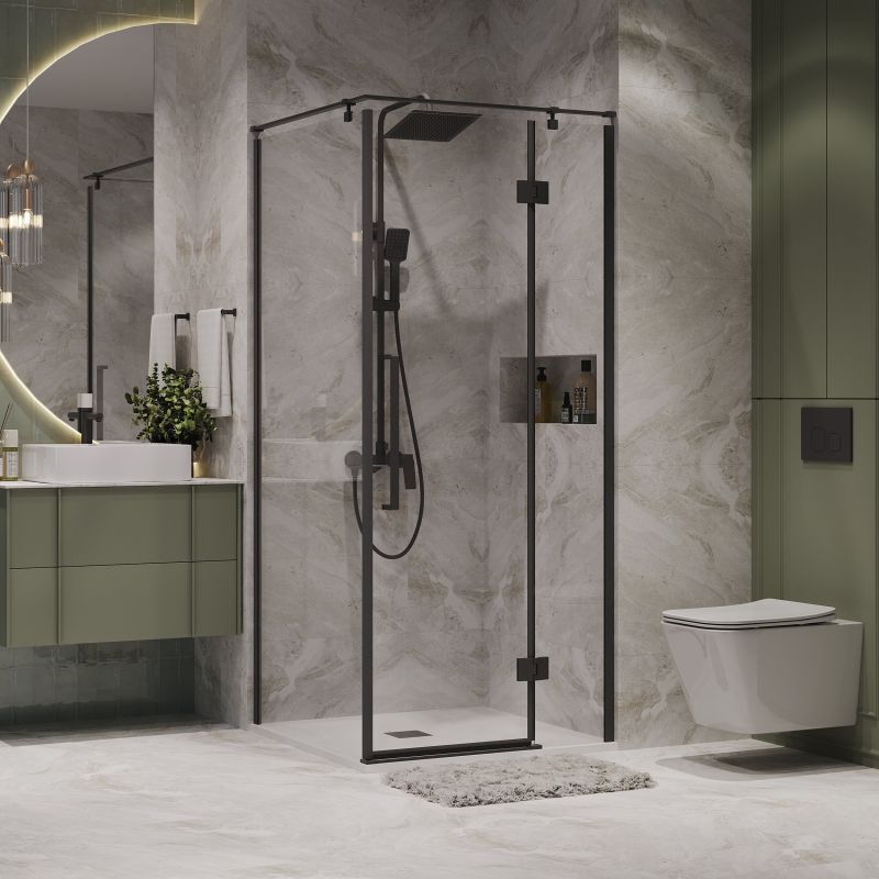 Душевой уголок Niagara NG-6832-34BLACK (100*100*195) квадрат, распашная, черный матовый, стекло прозрач,1 м