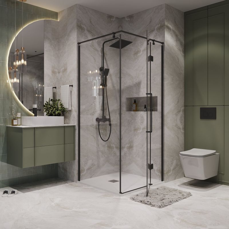 Душевой уголок Niagara NG-6832-34BLACK (100*100*195) квадрат, распашная, черный матовый, стекло прозрач,1 м