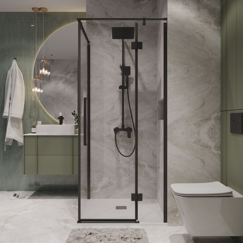 Душевой уголок Niagara NG-6832-34BLACK (100*100*195) квадрат, распашная, черный матовый, стекло прозрач,1 м