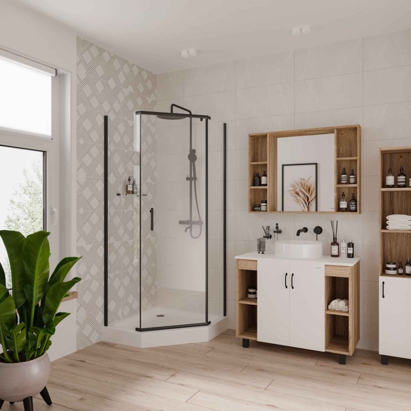 Душевой уголок Niagara NG-6834-08 BLACK (100*100*195) трапеция, дверь распашная, 1 место