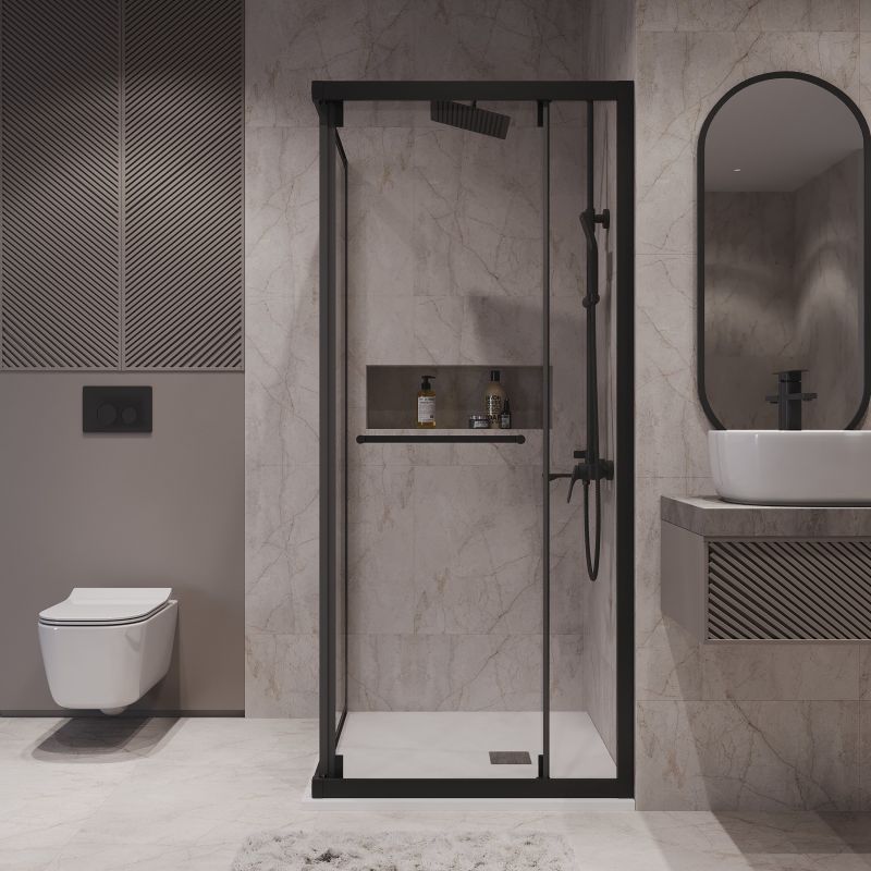 Душевой уголок Niagara NG-6835-34BLACK (100*100*195) квадрат, раздвижная, черный матов, стекло прозрач,1 ме