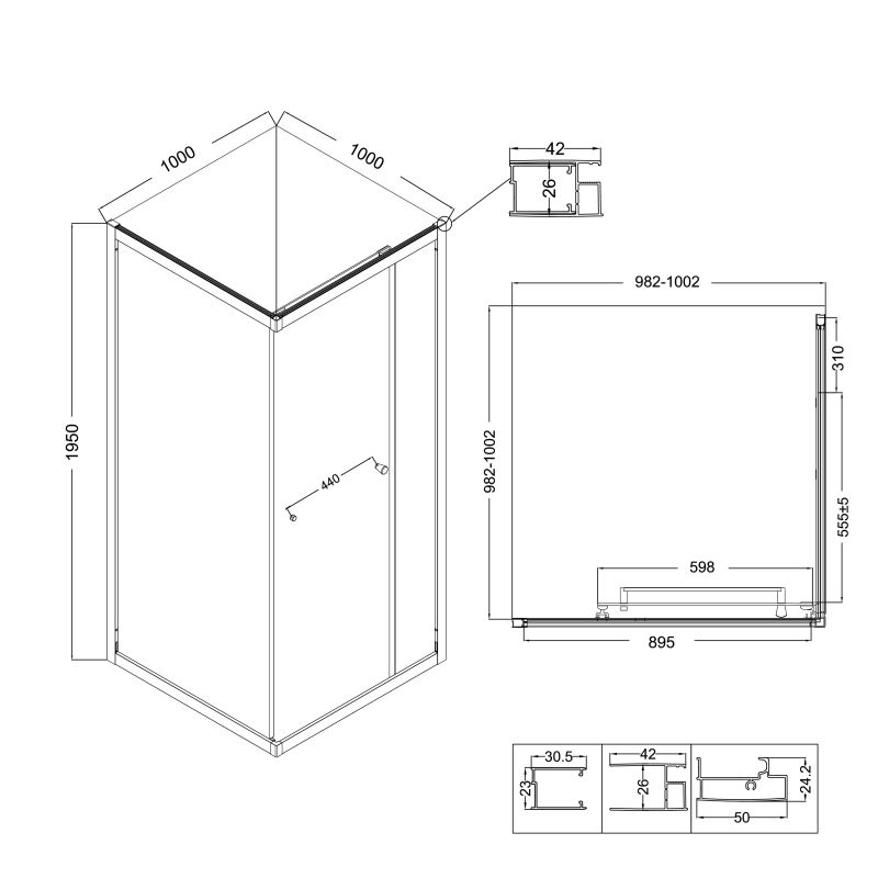 Душевой уголок Niagara NG-6835-34BLACK (100*100*195) квадрат, раздвижная, черный матов, стекло прозрач,1 ме