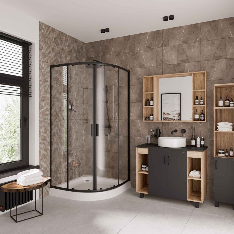 Душевой уголок Niagara NG-6886-08 BLACK (80*80*195) полукруг, двери раздвижные, 1 место