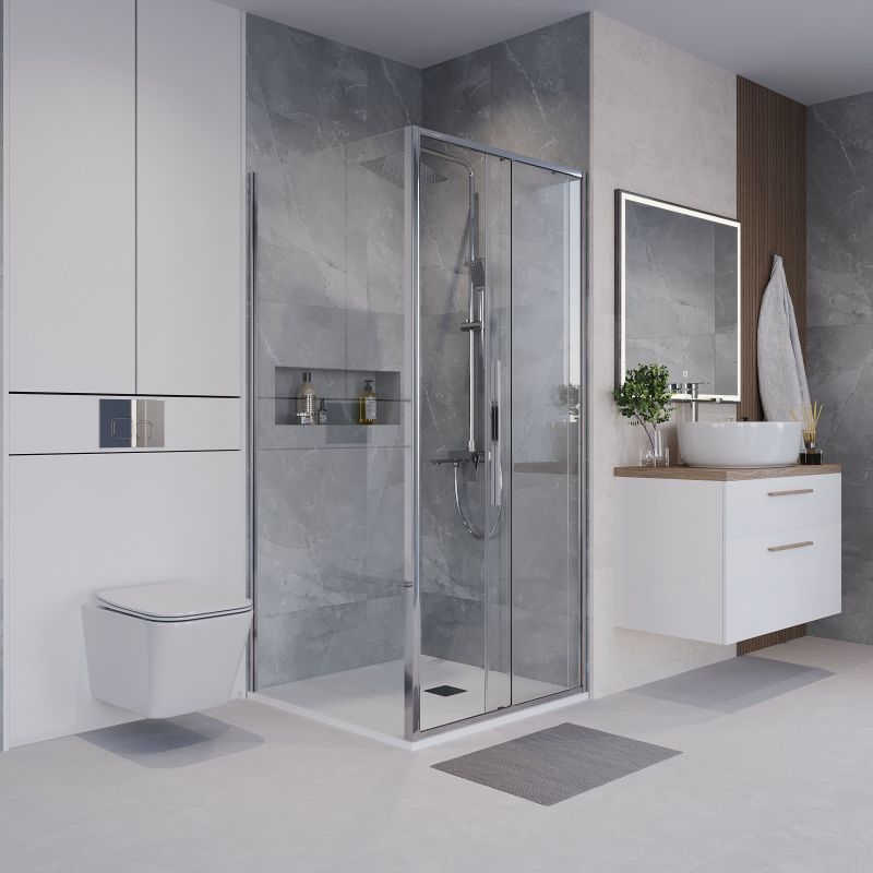 Душевой уголок Niagara NG-64-10A-A100-34 (100*100*195) квадрат,раздвижная,хром,стекло прозрачное,2места