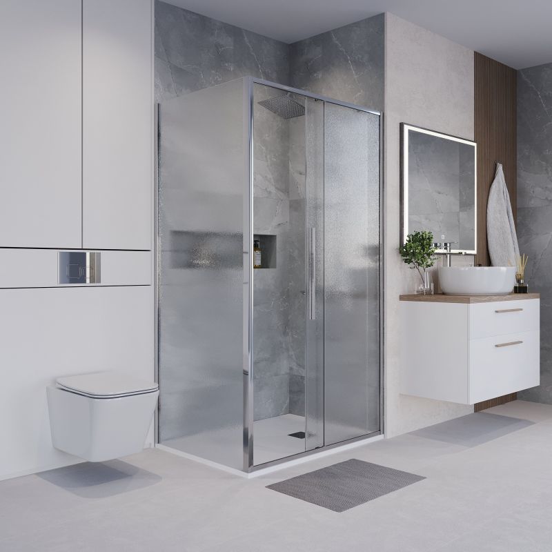 Душевой уголок Niagara NG-65-13CH-CH100-34 (130*100*195) прямоугольник,раздвижная,хром,стекло шиншилла,2 мес