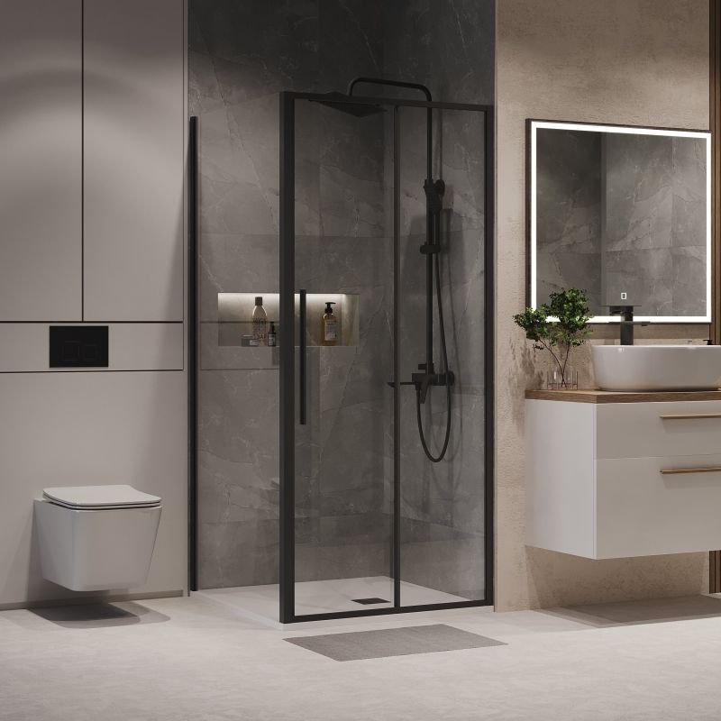 Душевой уголок Niagara NG-84-10AB-A100B-34 (100*100*195) квадрат,раздвижн,черный матов,стекло прозрачн.,2мес